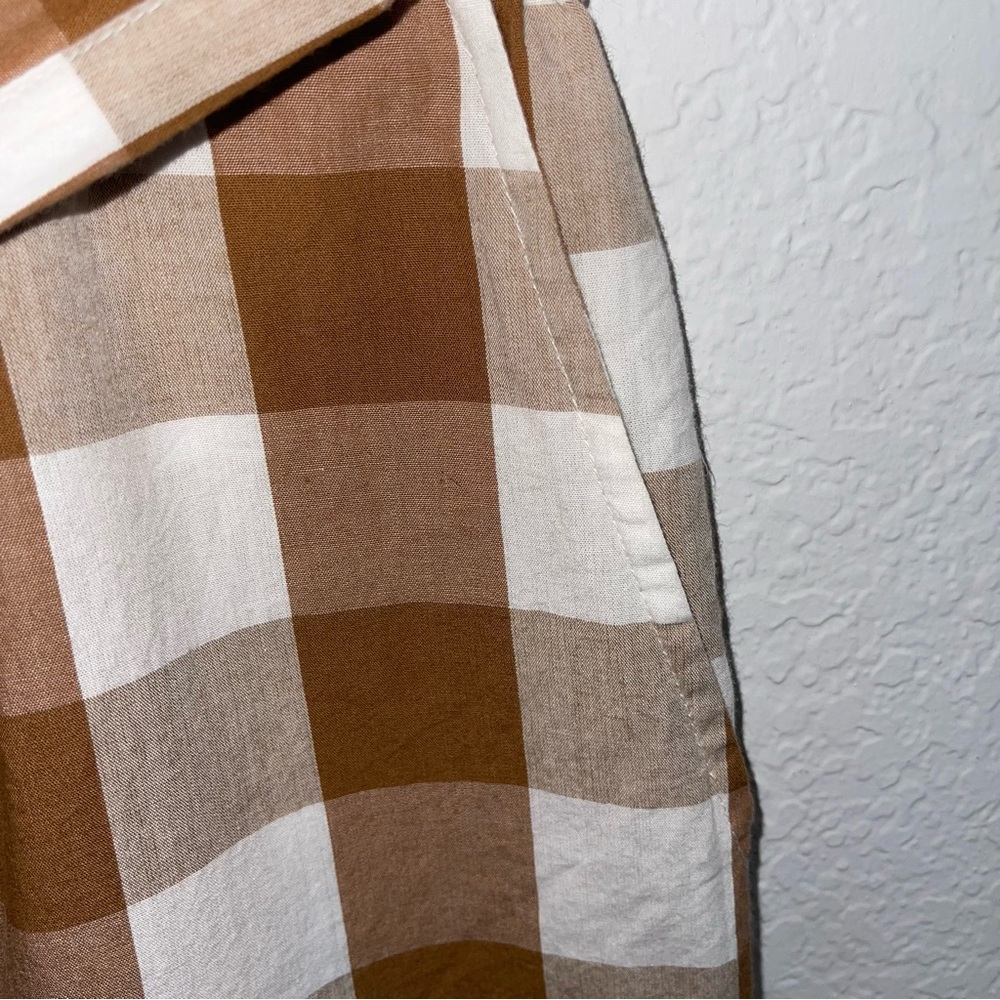 Anthropologie Tan and White Gingham Belted Romper - Picture 12 of 13